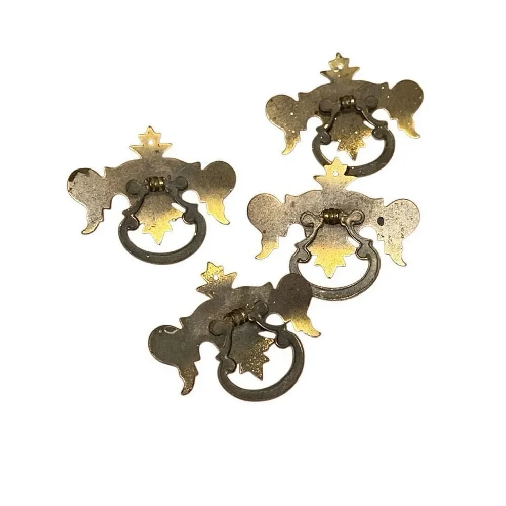 Vintage drawer pulls metal scroll work latch knocker Set of 4